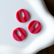 Round hollow acetate pendant 21 mm - Pink - Red stripes x1