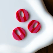 Round hollow acetate pendant 21 mm - Pink - Red stripes x1