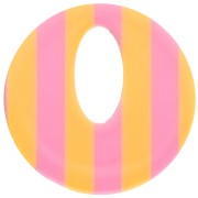 Round hollow acetate pendant 21 mm - Striped Light Pink - Yellow x1