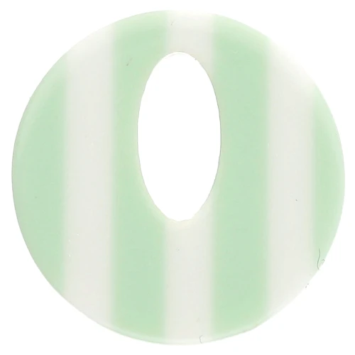 Round hollow acetate pendant 21 mm - Light green stripes - Ecru x1