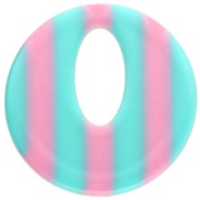 Round hollow acetate pendant 21 mm - Turquoise stripes - Light pink x1