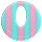 Round hollow acetate pendant 21 mm - Turquoise stripes - Light pink x1