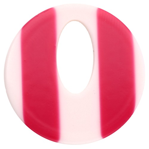 Acetate 21 mm Round Hollow Pendant - White Stripes - Raspberry x1