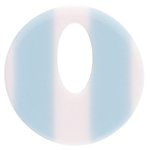 21 mm round acetate pendant - White - Light blue stripes x1