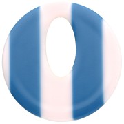 Round hollow acetate pendant 21 mm - White - Dark blue stripes x1