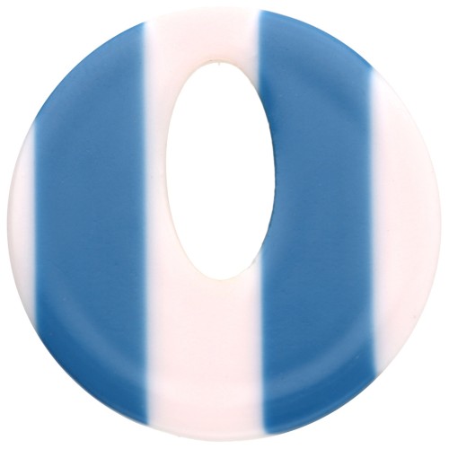 Round hollow acetate pendant 21 mm - White - Dark blue stripes x1