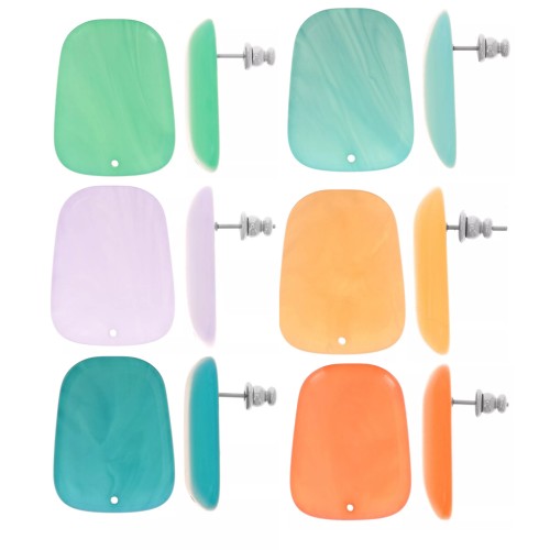 Gift - Resin trapeze stud earrings 28x22 mm - Random colors x2