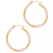 Gift - Round hoop earrings 30mm epoxy resin - 304L Gold stainless steel - Light pink x2