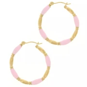 Gift - Round hoop earrings 30mm epoxy resin - 304L Gold stainless steel - Light pink x2