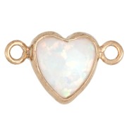 9x5.5mm Heart-Shaped Spacer with White Opal Imitation Cabochon, Gold filled (Laminated Gold)