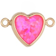 9x5.5 mm heart-shaped spacer with faux Hot Pink Opal cabochon, Gold filled (laminated Gold Filled)