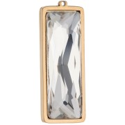 35x13 mm Rectangular Pendants with Glass Cabochon - Gold-Plated 304L Stainless Steel - Crystal x2