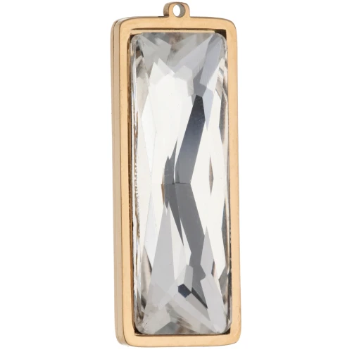 35x13 mm Rectangular Pendants with Glass Cabochon - Gold-Plated 304L Stainless Steel - Crystal x2