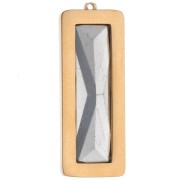 35x13 mm Rectangular Pendants with Glass Cabochon - Gold-Plated 304L Stainless Steel - Crystal x2
