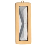 35x13 mm Rectangular Pendants with Glass Cabochon - Gold-Plated 304L Stainless Steel - Crystal x2