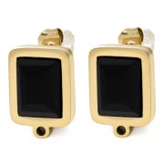 Rectangular 13x9 mm glass cabochon earstuds - Gold-plated 304L stainless steel - Black (2 pairs)