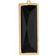 35x13 mm Rectangular Pendants with Glass Cabochon - Gold-Plated 304L Stainless Steel - Black (2-Pack)