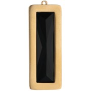 35x13 mm Rectangular Pendants with Glass Cabochon - Gold-Plated 304L Stainless Steel - Black (2-Pack)