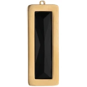 35x13 mm Rectangular Pendants with Glass Cabochon - Gold-Plated 304L Stainless Steel - Black (2-Pack)
