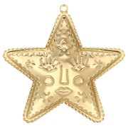 Star pendant 29x28.5 mm - face pattern - 304 Stainless Steel Gilded x1