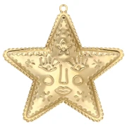 Star pendant 29x28.5 mm - face pattern - 304 Stainless Steel Gilded x1
