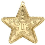 Star pendant 44.5x43.5 mm - face pattern - 304 Stainless Steel Gilded x1
