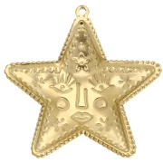 Star pendant 44.5x43.5 mm - face pattern - 304 Stainless Steel Gilded x1