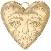 Heart pendant 30x28.5 mm - face pattern - 304 Stainless Steel Gilded x1