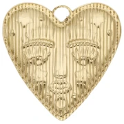 Heart pendant 30x28.5 mm - face pattern - 304 Stainless Steel Gilded x1