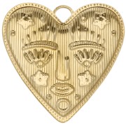 Heart pendant 46.5x45 mm - face pattern - 304 Stainless Steel Gilded x1