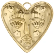 Heart pendant 46.5x45 mm - face pattern - 304 Stainless Steel Gilded x1