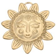 Sun pendant 30x29.5 mm - face pattern - 304 Stainless Steel Gilded x1