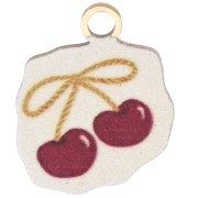 Irregular 14x12 mm UV printed charm - Cherry - 304 Gold stainless steel - Red