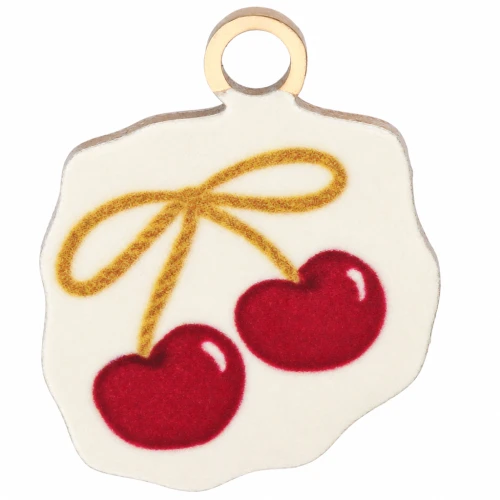 Irregular 14x12 mm UV printed charm - Cherry - 304 Gold stainless steel - Red