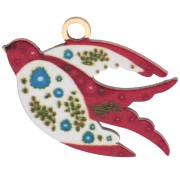 Bird pendant 14x21mm UV print - Flower - 304 Gold stainless steel - Multicolored