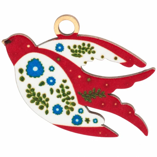 Bird pendant 14x21mm UV print - Flower - 304 Gold stainless steel - Multicolored