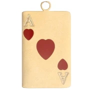 Playing Card Pendant 21x13 mm - Epoxy-Coated Ace of Hearts - Gold-Plated 304 Stainless Steel - Red