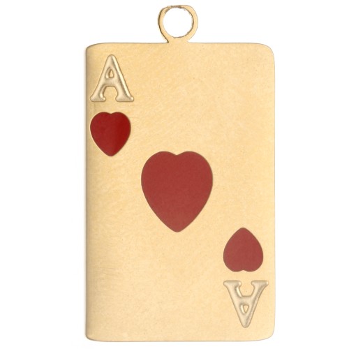 Playing Card Pendant 21x13 mm - Epoxy-Coated Ace of Hearts - Gold-Plated 304 Stainless Steel - Red