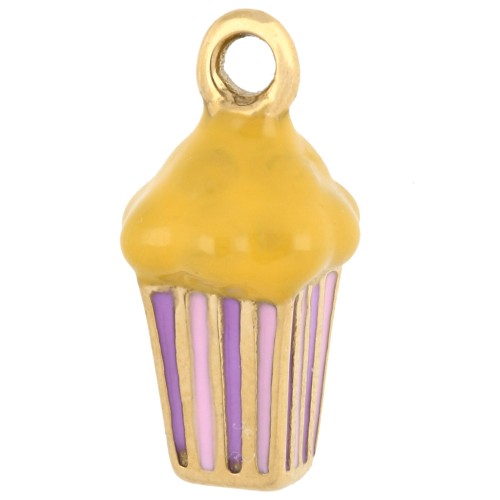 Popcorn charm 15.5x8 mm with epoxy resin - Stainless Steel 304 Gold - Yellow x1