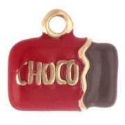 Chocolate Bar Charm, 12x13 mm, Epoxy Resin - Gold-Plated 304 Stainless Steel - Red