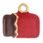 Chocolate Bar Charm, 12x13 mm, Epoxy Resin - Gold-Plated 304 Stainless Steel - Red