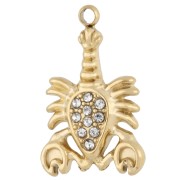 Lobster charm 19x12 mm with rhinestones - 304 Gold Stainless Steel - Crystal x1|raw }}
