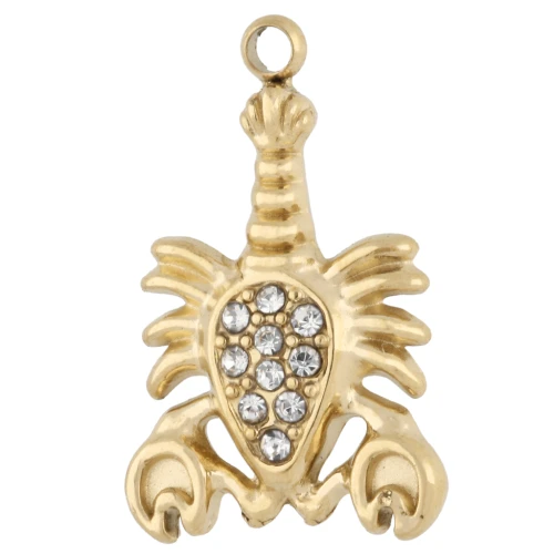 Lobster charm 19x12 mm with rhinestones - 304 Gold Stainless Steel - Crystal x1