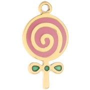 Lollipop Charm, 18x9.5 mm, Epoxy Resin - Gold-Plated 304 Stainless Steel - Pink x1