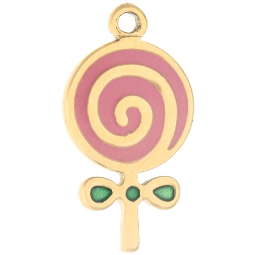 Lollipop Charm, 18x9.5 mm, Epoxy Resin - Gold-Plated 304 Stainless Steel - Pink x1