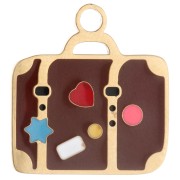 16x15 mm Suitcase Charm, Epoxy Resin - Gold-Plated 304 Stainless Steel - Brown x1