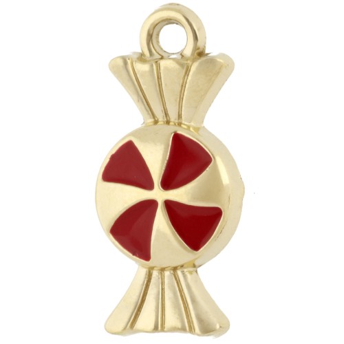 18x8.3 mm candy charm with epoxy resin - 304 Stainless Steel Gold - Red x1