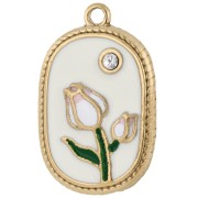 Pendant frame 23.5x15 m flower pattern - epoxy resin - Stainless steel 304 gold x 1|raw }}