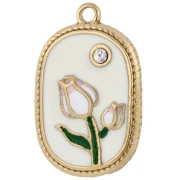 Pendant frame 23.5x15 m flower pattern - epoxy resin - Stainless steel 304 gold x 1
