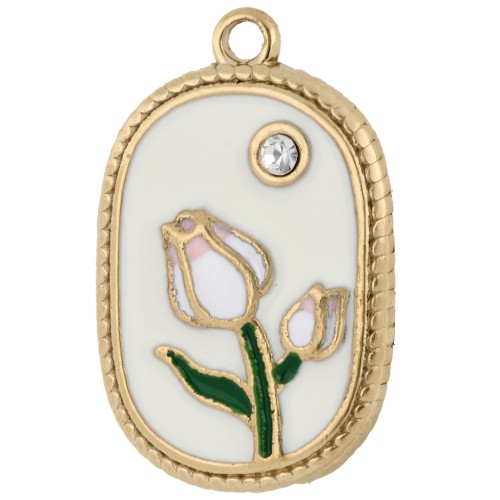 Pendant frame 23.5x15 m flower pattern - epoxy resin - Stainless steel 304 gold x 1
